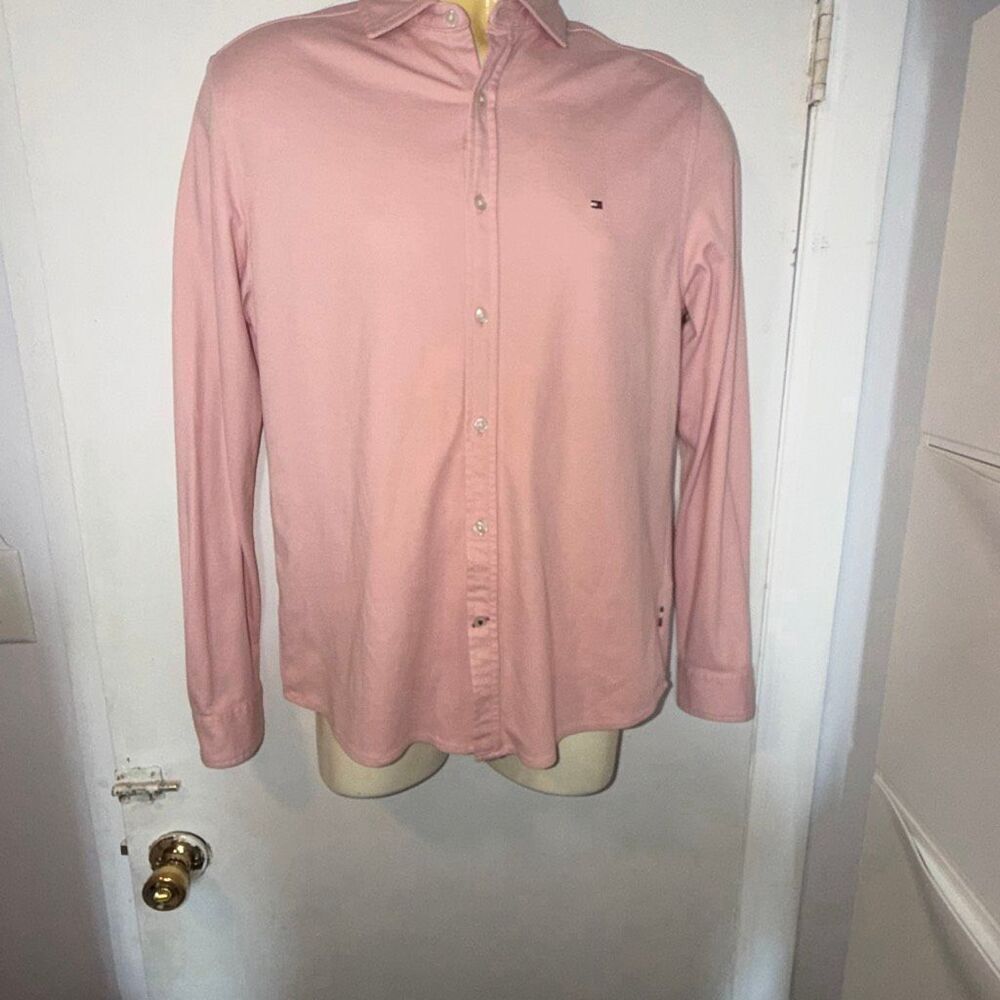 TOMMY HILFIGER Pink Slim Fit Long Sleeve Button up Pique Shirt-M - Picture 1 of 9